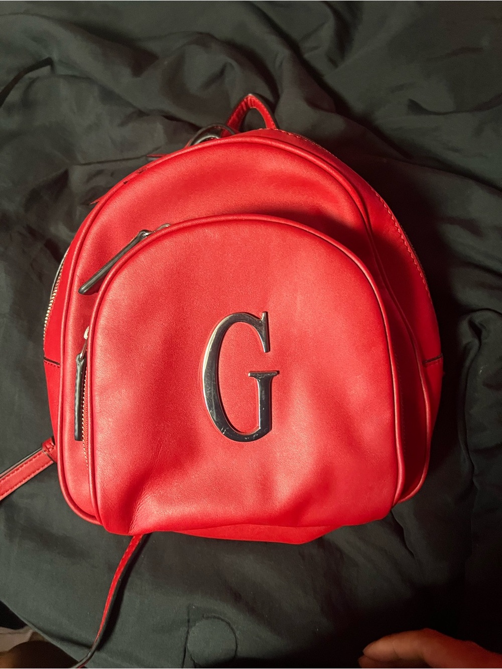 Red Women's Faux Leather Mini Backpack with 'G' Accent